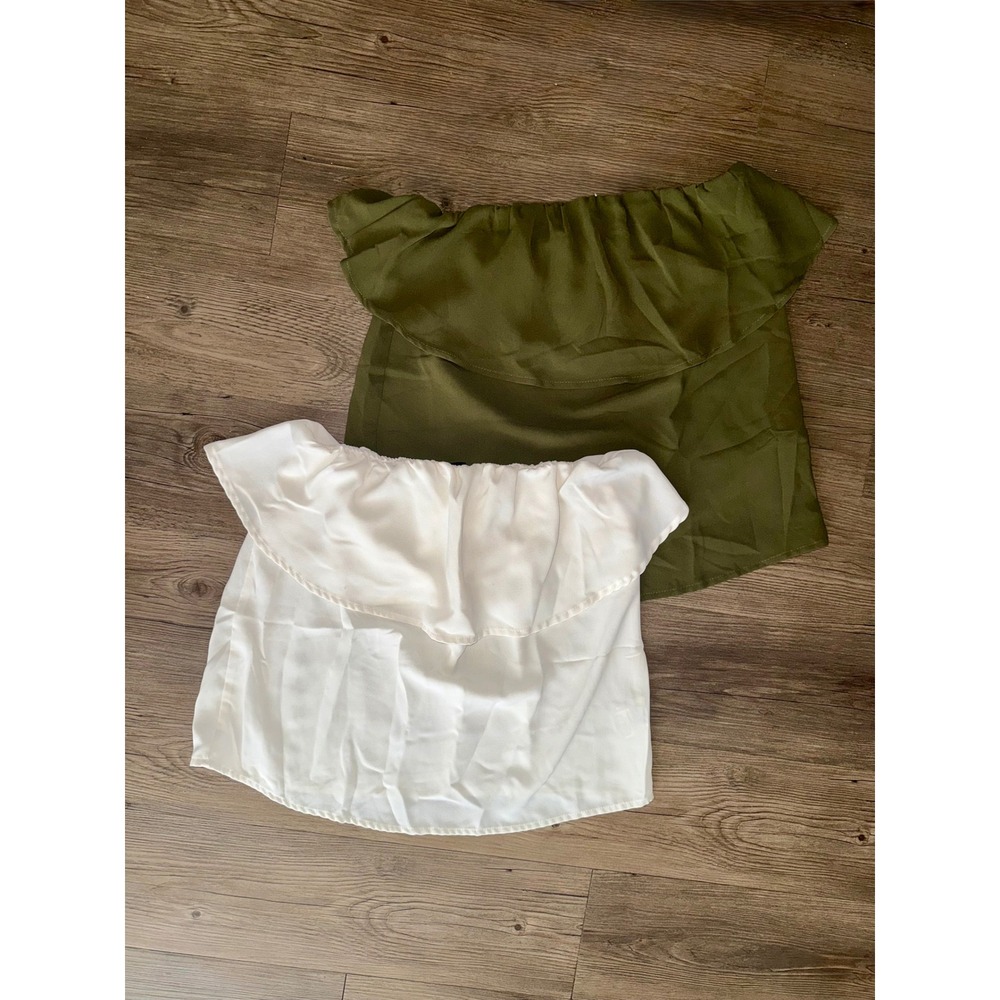 Shein Off The Shoulder Ruffle Blouse Bundle Olive Green White Size Medium 2 Pack
